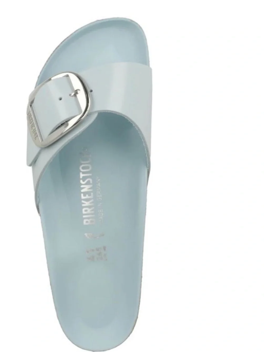 Birkenstock Madrid Big Buckle Sandal New in Box- Baby Blue High Shine size 6-6.5